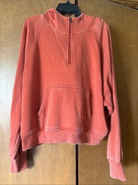 Women's Half-Zip Hooded Pullover Sweater - Coral